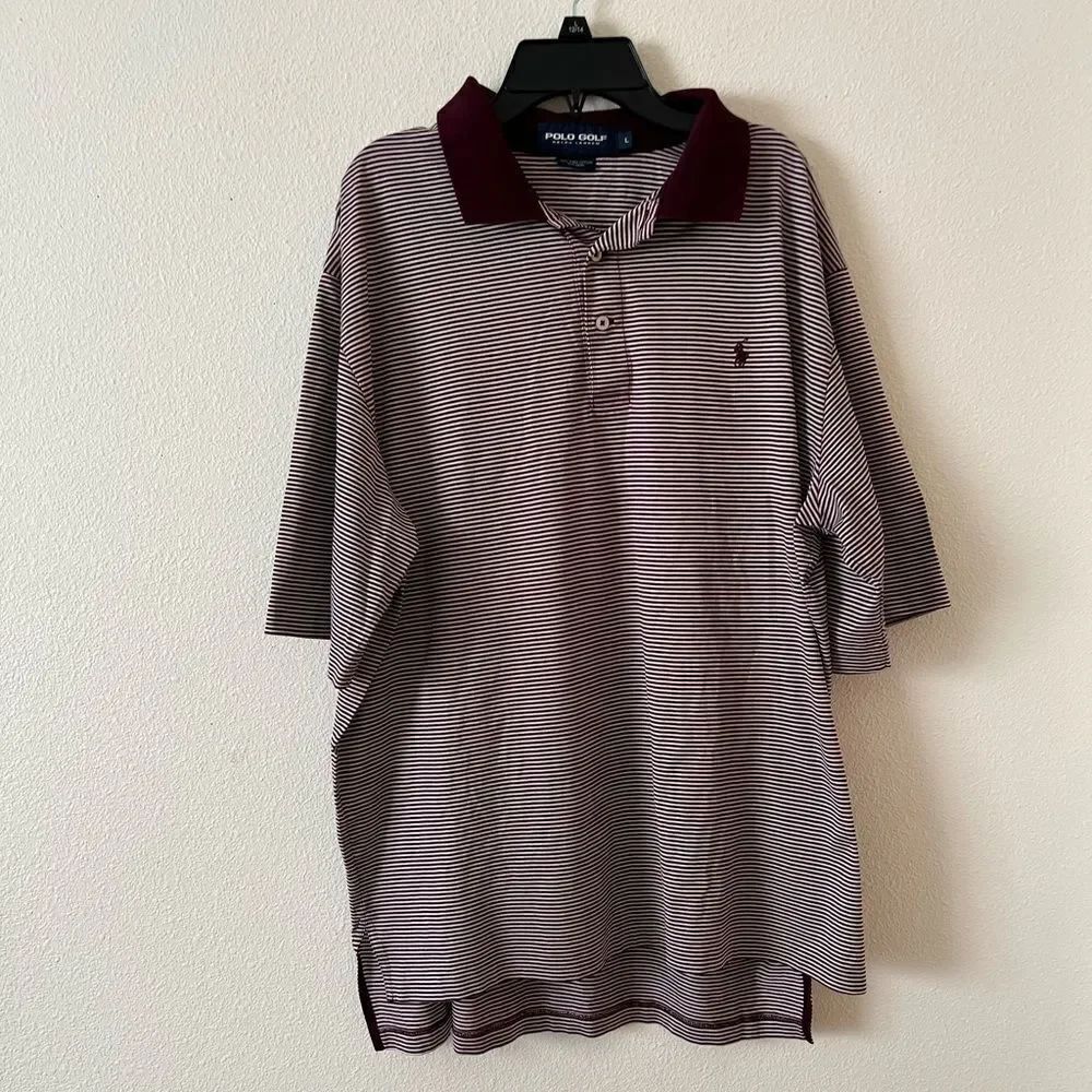 Polo Golf Ralph Lauren Pima Cotton Soft Polo Shirt Maroon White Stripe Cotton L
